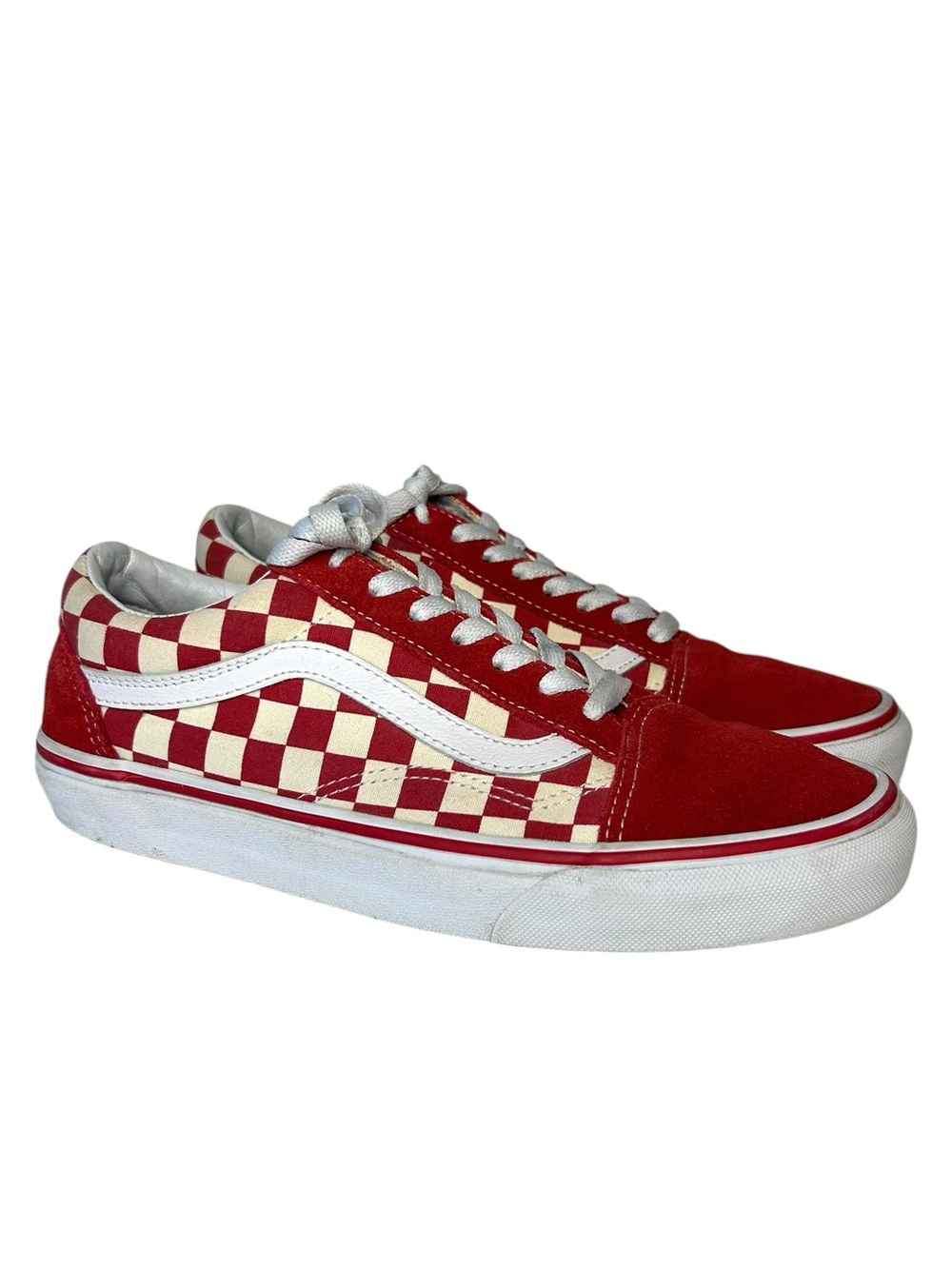 VANS Men 6 6.5 Women 7.5 8 Red White Checkerboard Canvas Lace-Up Sneakers.